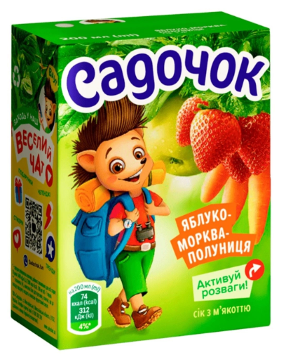 Садочок Сік Яблуко-Морква-Полуниця 0.2л